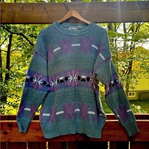 Vintage Women Oversized Patterned Sweater Cabin Vibe Cottagecore Medium